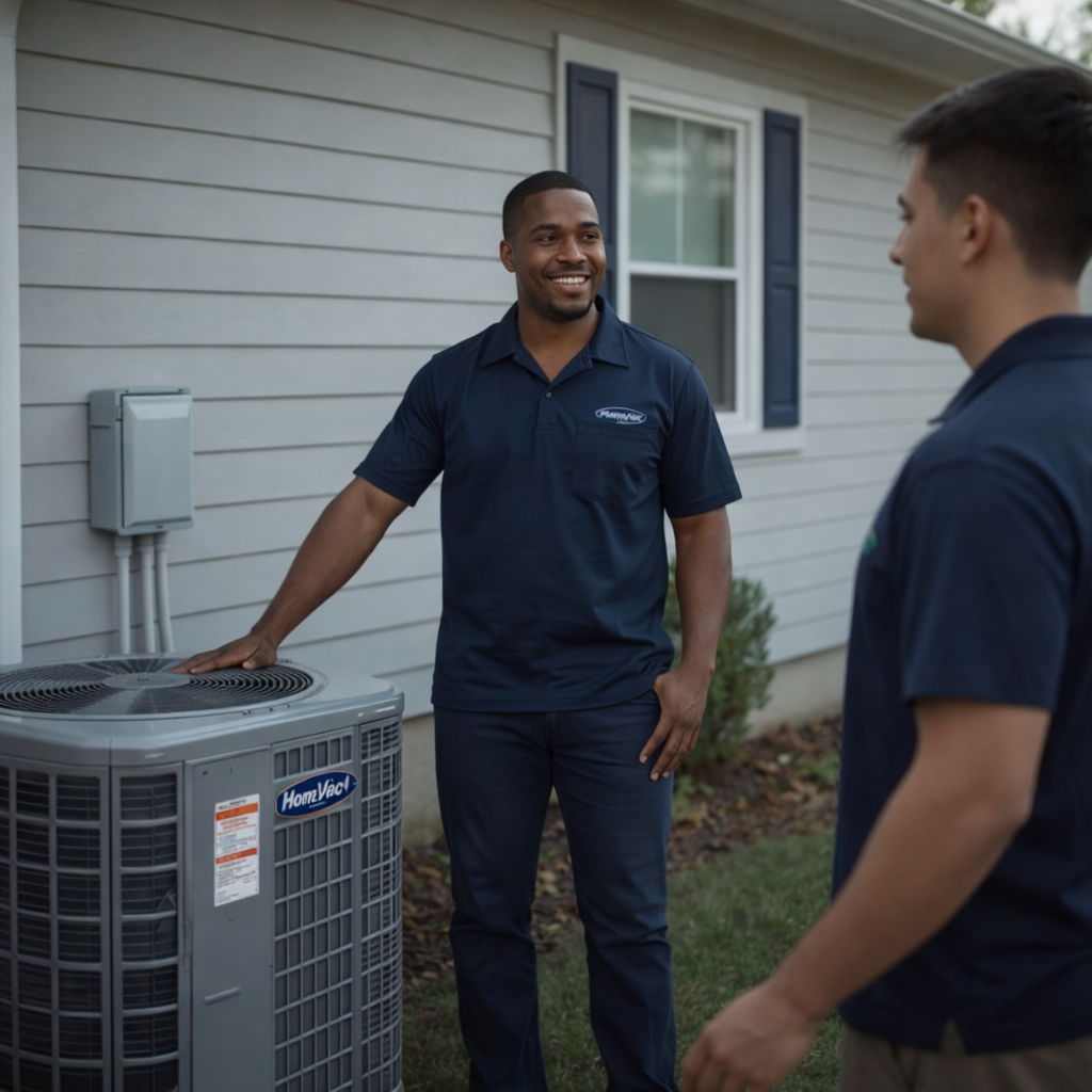Hartley Heating & Cooling technician standing beside residential HVAC equipment in Cedar Falls