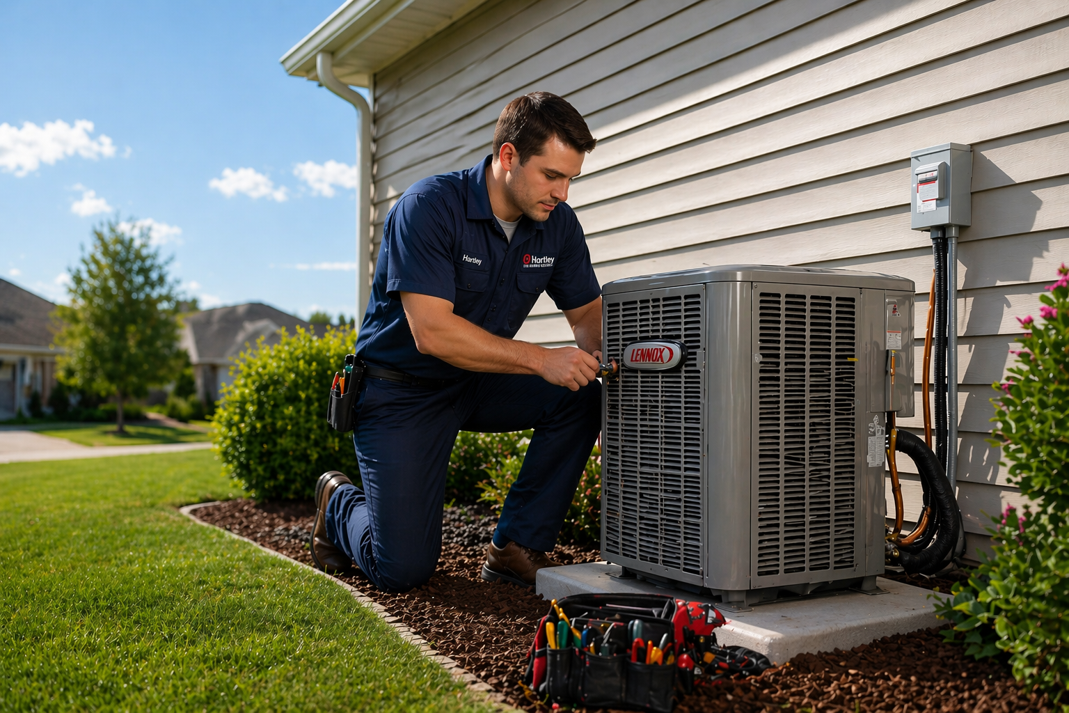 Hartley technician installing a new AC system at a Cedar Falls home
