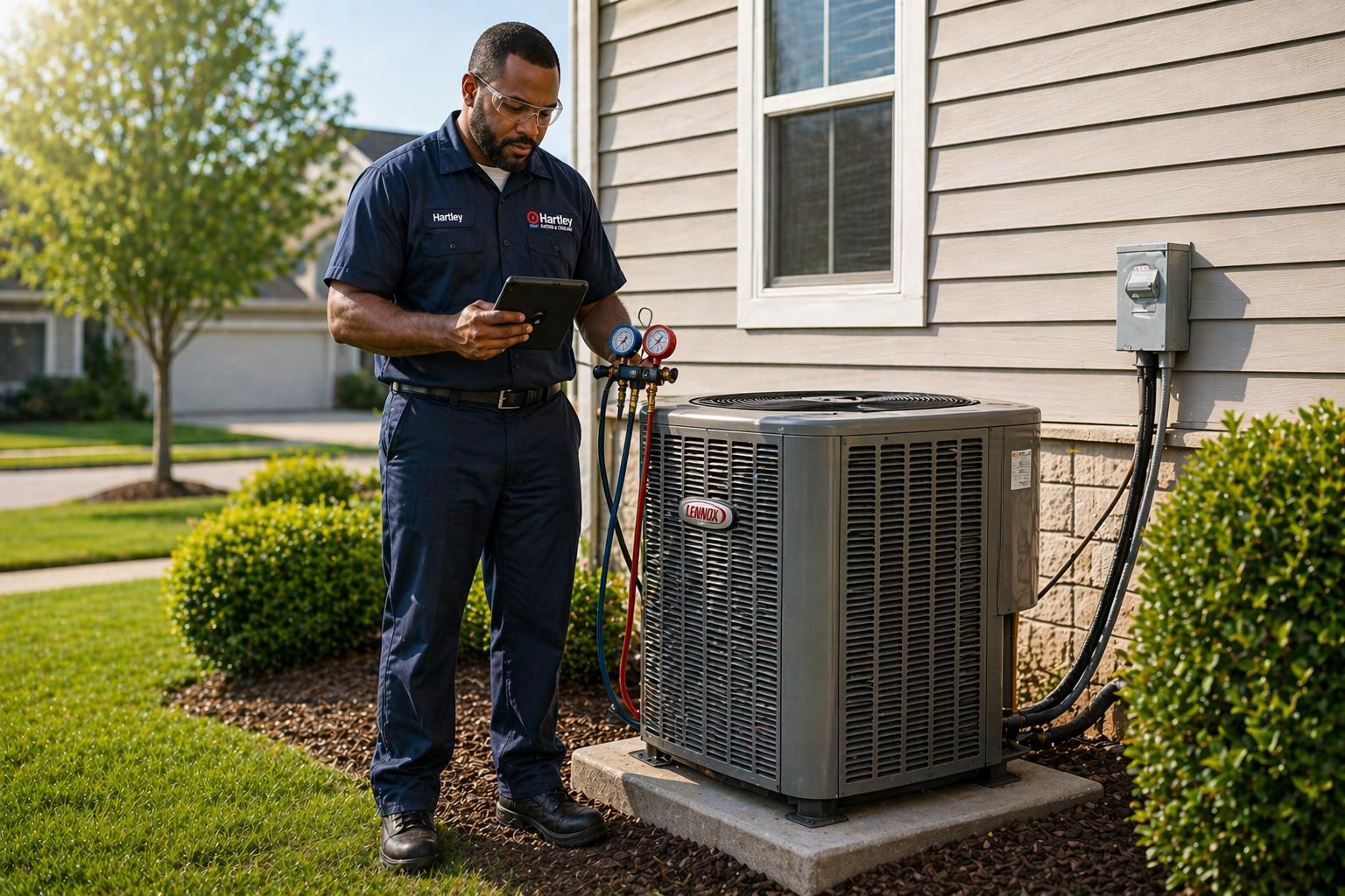 HVAC technician installing a new residential AC system