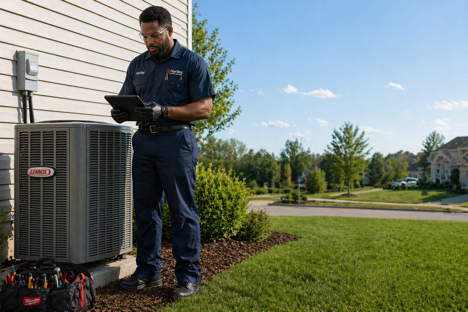 Hartley technician running diagnostics on an AC system in Cedar Falls