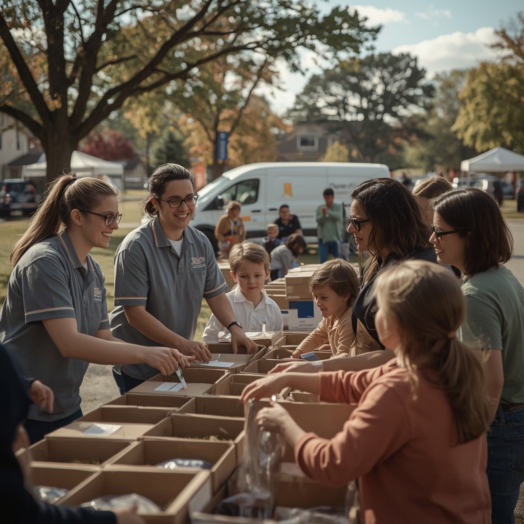 Hartley Heating & Cooling team members volunteering at a community food drive event in Cedar Falls