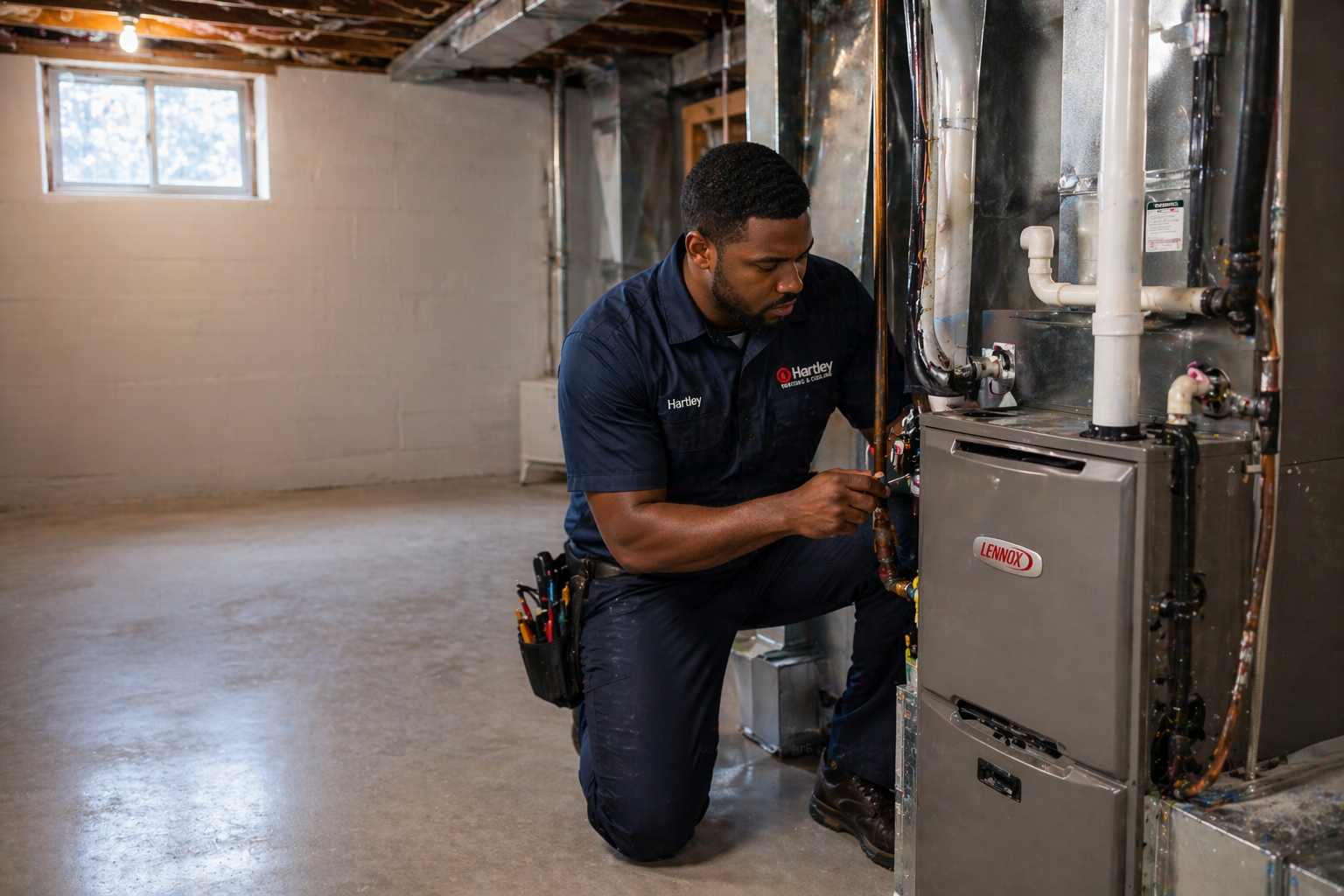 HVAC technician installing a new residential furnace
